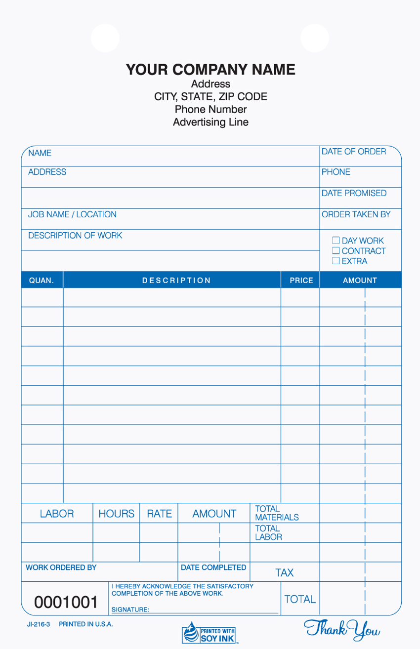 Job Invoice - Register Form JI-216-3 Part 5.5 x 8.5 (image for) Job Invoice - Register Form JI-216-3 Part 5.5 x 8.5