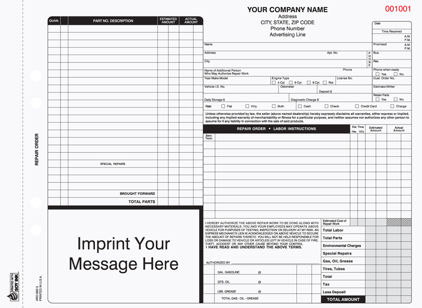 "Auto Repair Order - Unit Set - AROCC-685 - 11"x8.5" - 3 Part" (image for) "Auto Repair Order - Unit Set - AROCC-685 - 11"x8.5" - 3 Part"