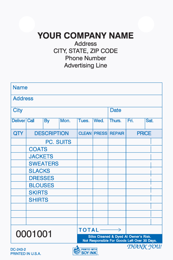 "Dry Cleaner - Register Form - 4" x 6" - 2 Part" - Click Image to Close