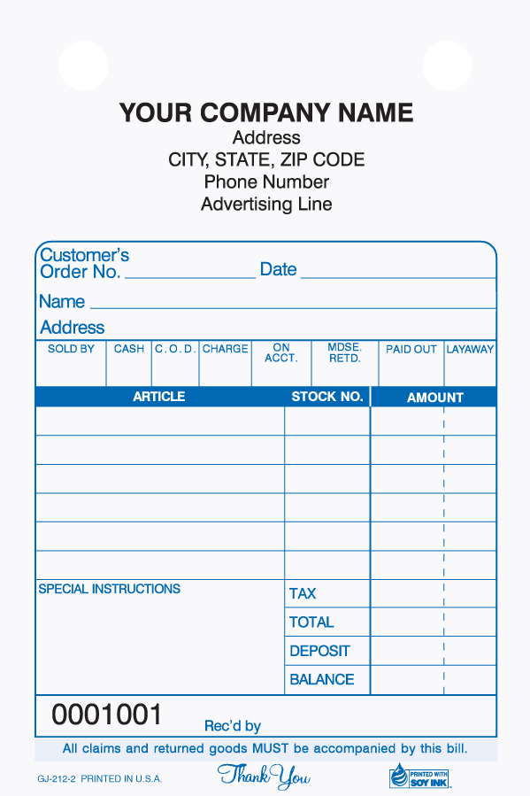 Gift and Jewelry - Register Form - 4" x 6" - 3 PART - Click Image to Close