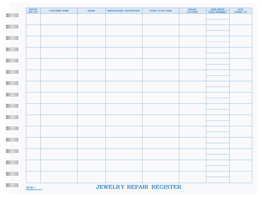 Jewelry Repair Registry - Wire Bound Book - DISCONTINUED - Click Image to Close
