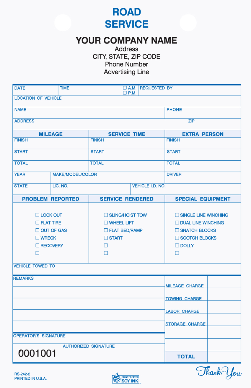Road Service - Register Form - RS-242 5.8"x8.5" -2 or 3 Part