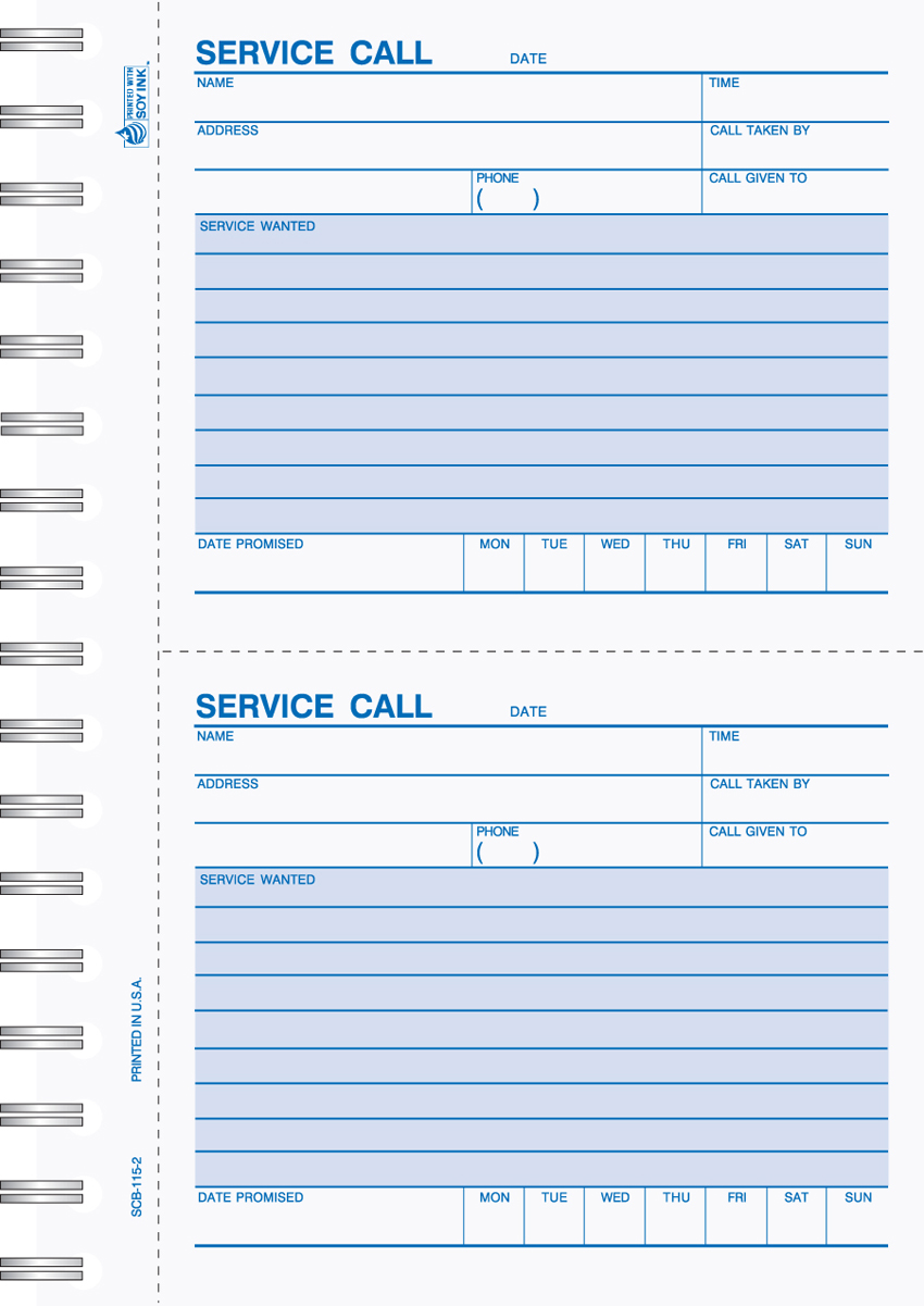 "Service Call Book - Unit Set - SCB-115 - 5"x 4.5" - 2 Part" - Click Image to Close