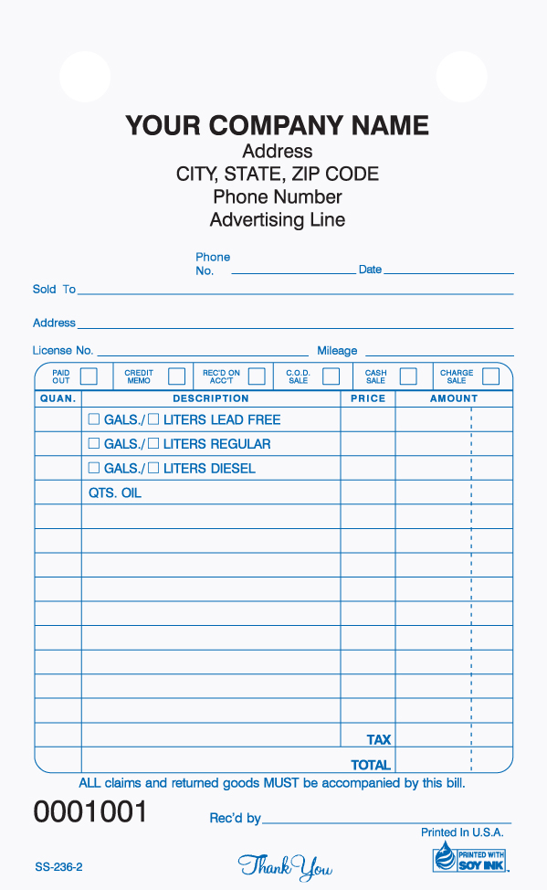 Service Station- Register Form - 4" x 6.5" -2 or 3 Part - Click Image to Close