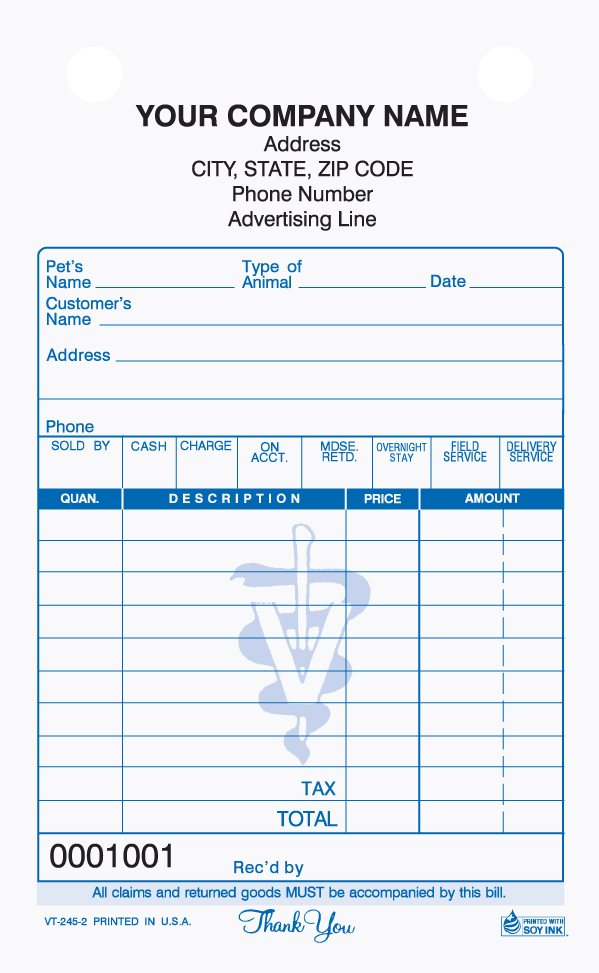"Veterinary - Register Form - 4" x 6.5" - 2 Part"
