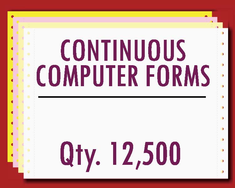 Continuous Carbonless Form 9.5" x 7" 2 Part 12,500 Qty Continuous Carbonless Form 9.5" x 7" 2 Part 12,500 Qty