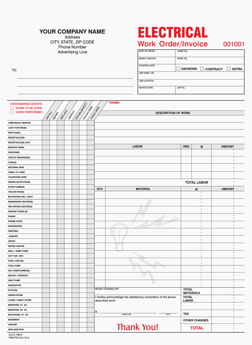 "Electrical Form - Unit Set - 8.5" x 11" - 3 Part" - Click Image to Close