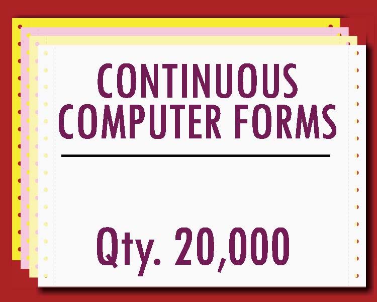 Continuous Carbonless Form 9.5" x 5.5" 3 Part 20,000 Qty Continuous Carbonless Form 9.5" x 5.5" 3 Part 20,000 Qty
