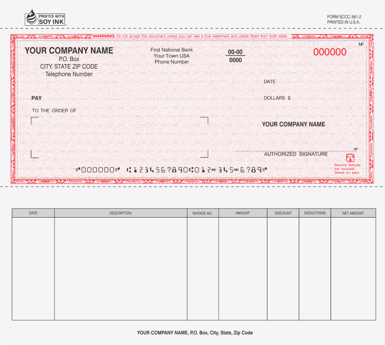 Accounts Payable Security Checks - 8.5" x 7" - 3 Part - Red Scre - Click Image to Close