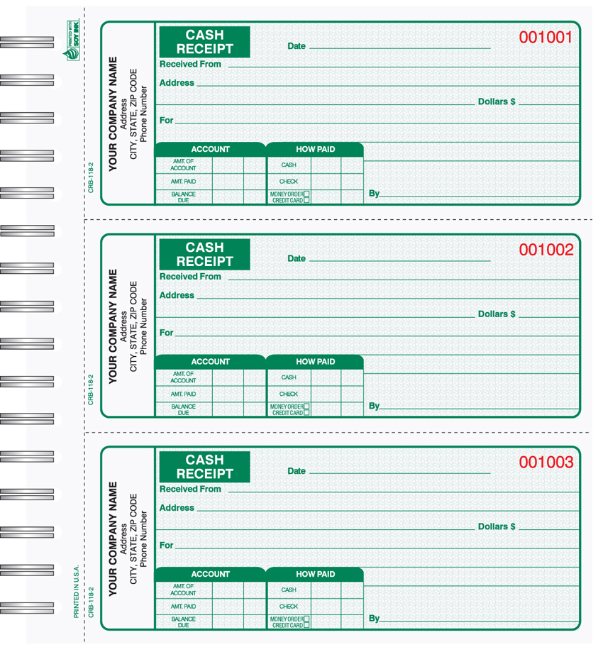 Cash Receipt Book 3 Part Green - Wire Bound - 2.75 x 6.75 Cash Receipt Book 3 Part Green - Wire Bound - 2.75 x 6.75