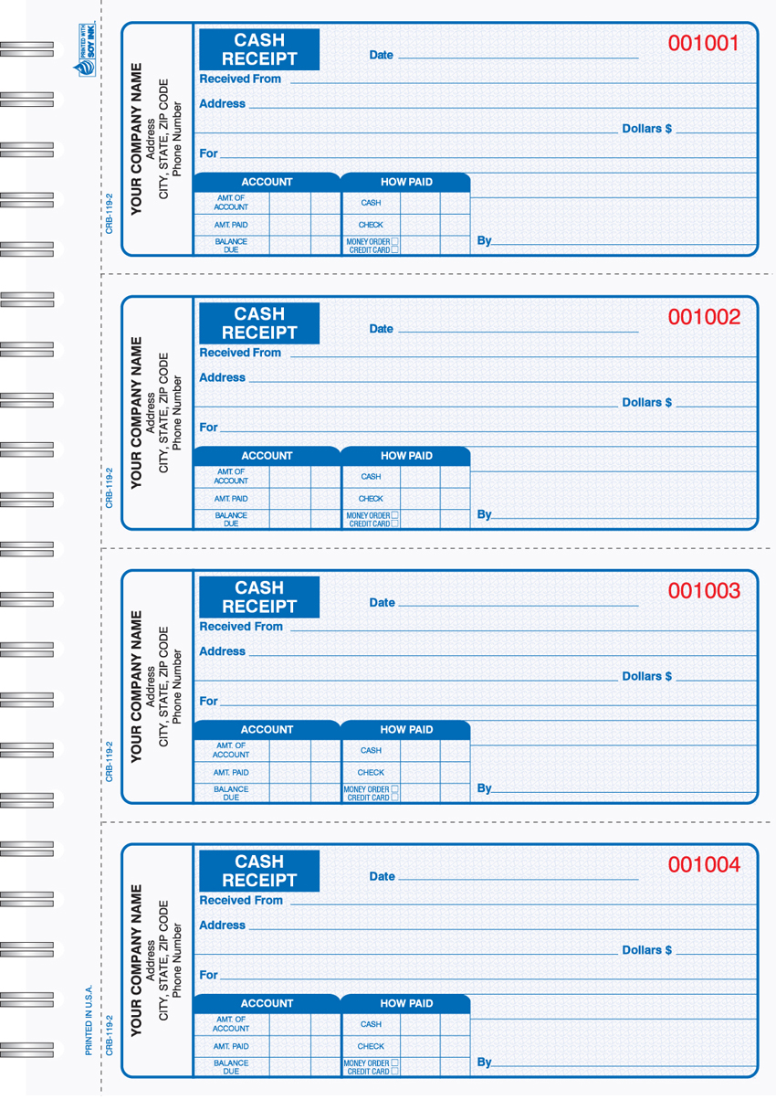 Cash Receipt Book 3 Part Blue - Wire Bound - 2.75 x 6.75 Cash Receipt Book 3 Part Blue - Wire Bound - 2.75 x 6.75