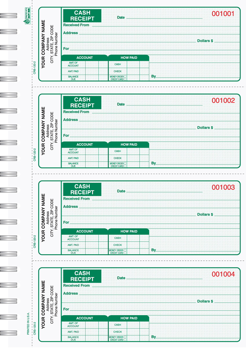 Cash Receipt Book 3 Part Green - Wire Bound - 2.75 x 6.75 Cash Receipt Book 3 Part Green - Wire Bound - 2.75 x 6.75