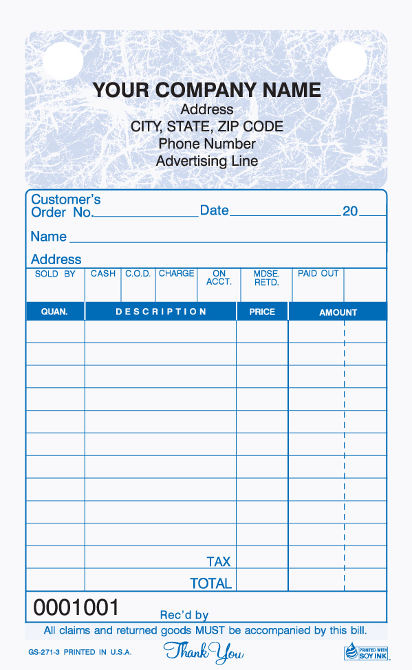 General Sales - Register Form - GS-271 2 & 3 Part 4 x 6.5 - Blue - Click Image to Close