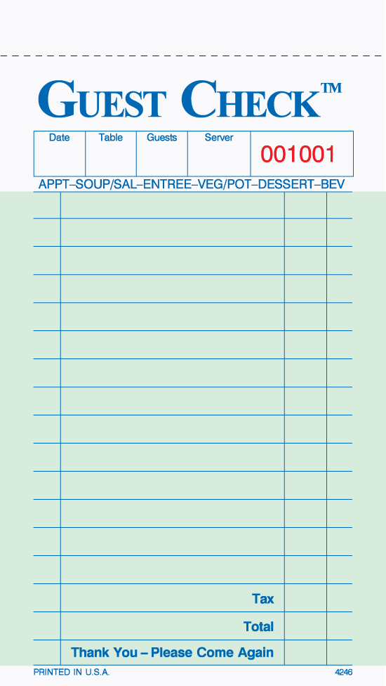 "Guest Check - Unit Set - 3.67"x 6.125" - 2 Part Blank" "Guest Check - Unit Set - 3.67"x 6.125" - 2 Part Blank"