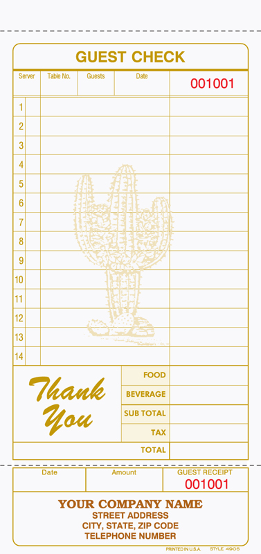 "Guest Check - Unit Set - 4.25" x 9" - 2 Part Mexican Blank" "Guest Check - Unit Set - 4.25" x 9" - 2 Part Mexican Blank"