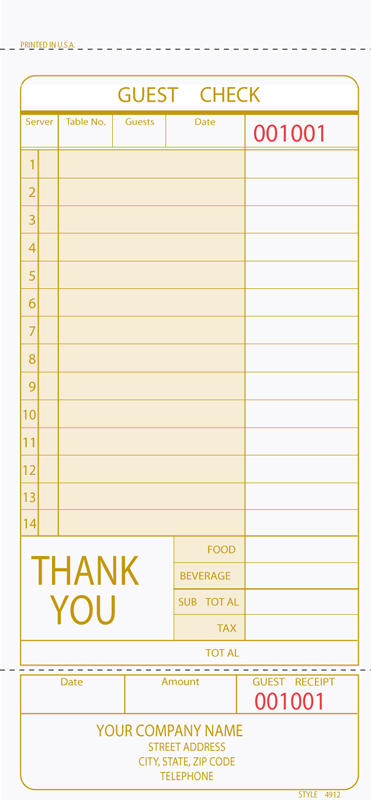 "Guest Check - Unit Set - 4.25" x 9" - 2 Part" "Guest Check - Unit Set - 4.25" x 9" - 2 Part"