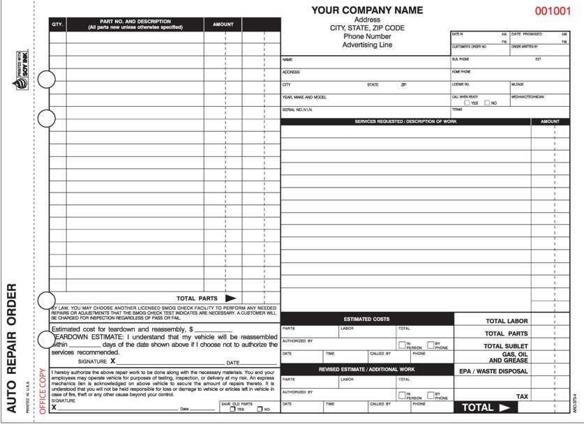 "Auto Repair Order - Unit Set - ARO-373 - 11"x8.5" - 4 Parts" "Auto Repair Order - Unit Set - ARO-373 - 11"x8.5" - 4 Parts"