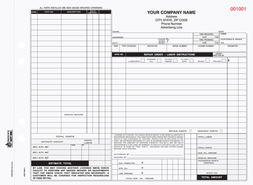 "Auto Repair Form - Unit Set - ARO-356 - 11"x8.5" - 3 Part" "Auto Repair Form - Unit Set - ARO-356 - 11"x8.5" - 3 Part"