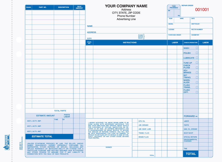 "Auto Repair Order - Unit Set - ARO-657 - 11"x8.5" - 3 Part" "Auto Repair Order - Unit Set - ARO-657 - 11"x8.5" - 3 Part"