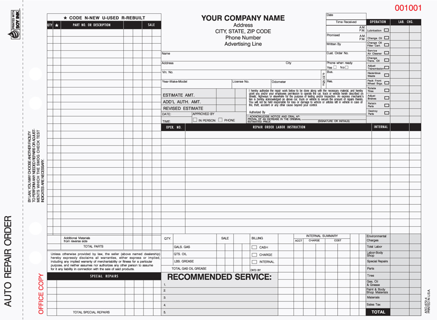 "Auto Repair Order - Unit Set - ARO-372 - 11"x8.5" - 4 Part" "Auto Repair Order - Unit Set - ARO-372 - 11"x8.5" - 4 Part"