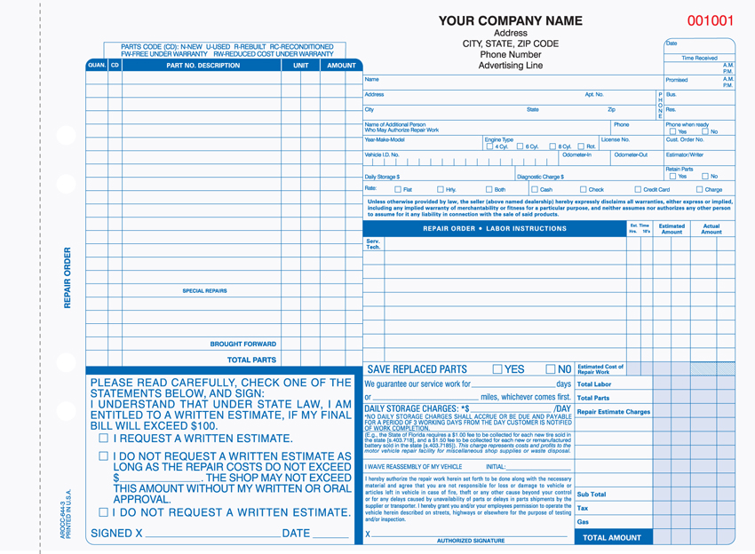 "Auto Repair Form - Unit Set - AROCC-644 - 11"x8.5" - 3 Part" (image for) "Auto Repair Form - Unit Set - AROCC-644 - 11"x8.5" - 3 Part"