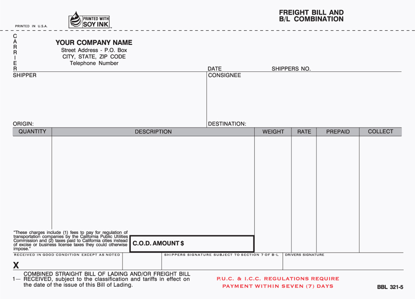 Freight Bill/Bill Of Lading - Unit Set - 8.5" x 5.5" - 5 Part C Freight Bill/Bill Of Lading - Unit Set - 8.5" x 5.5" - 5 Part C