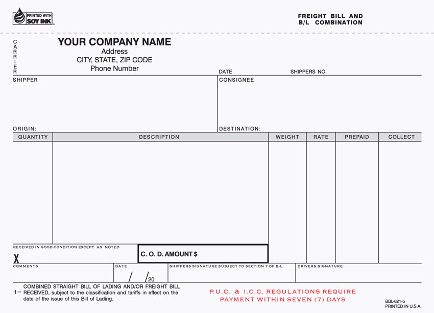 Freight Bill/Bill Of Lading - Unit Set - 8.5" x 5.5" - 5 Part - Click Image to Close