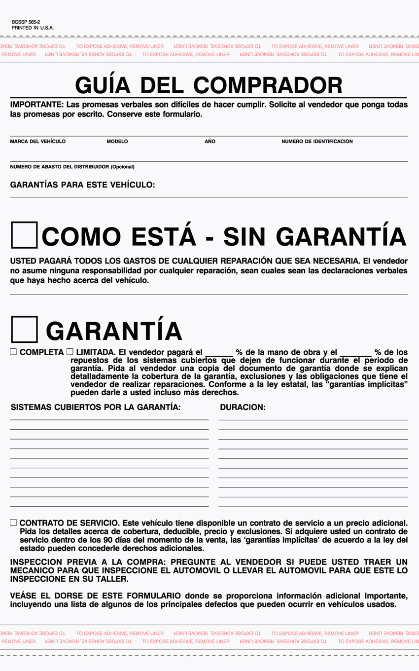"Spanish Auto Buyer's Guide - Unit Set - BGS-565 - 7 5/16"x11 5 "Spanish Auto Buyer's Guide - Unit Set - BGS-565 - 7 5/16"x11 5