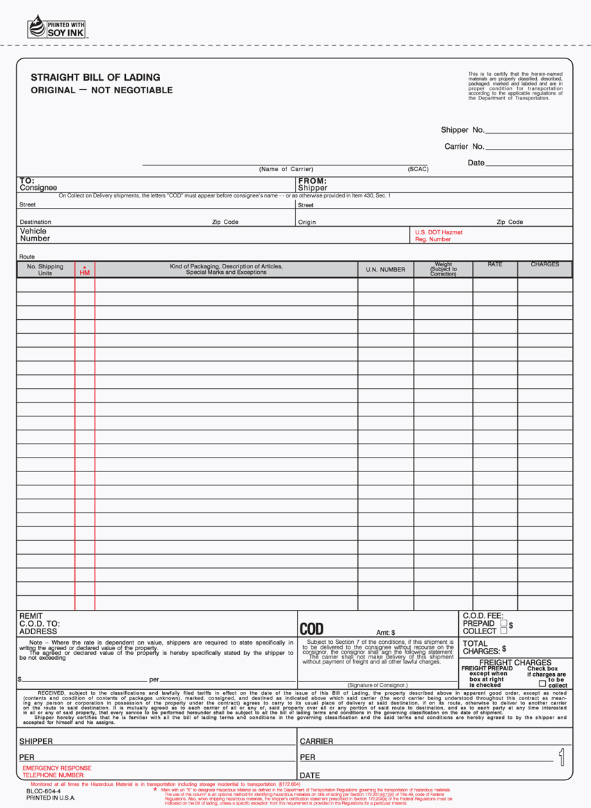 Bill Of Lading - Unit Set - 8.5" x 11" - 3 Part Bill Of Lading - Unit Set - 8.5" x 11" - 3 Part