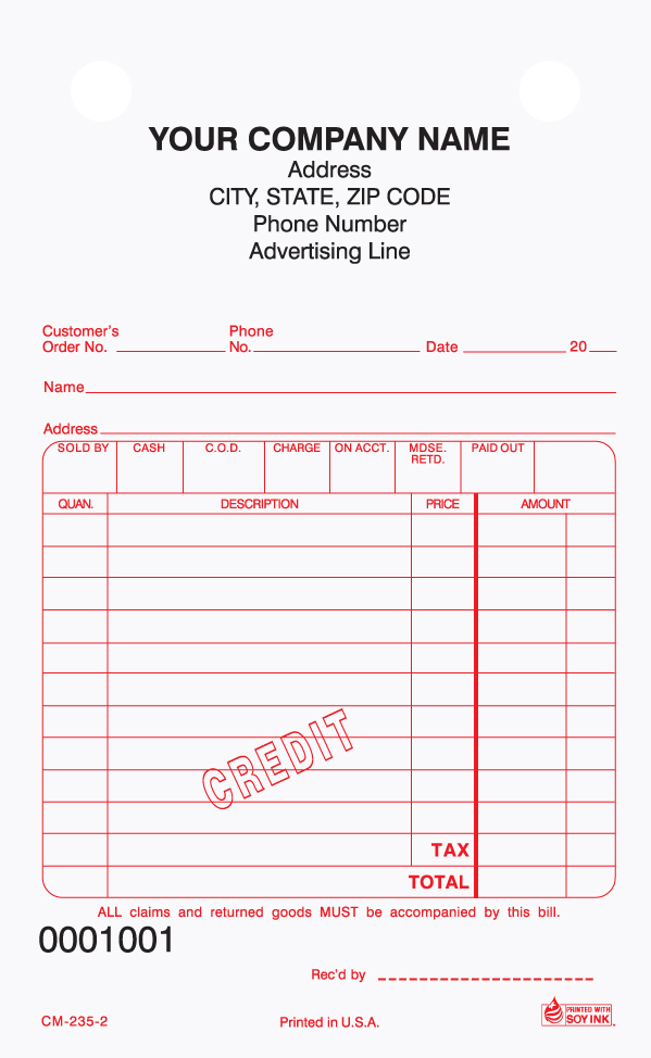 Credit Memo - Register Form - 4" x 6.5" - 2 or 3 Part - Click Image to Close