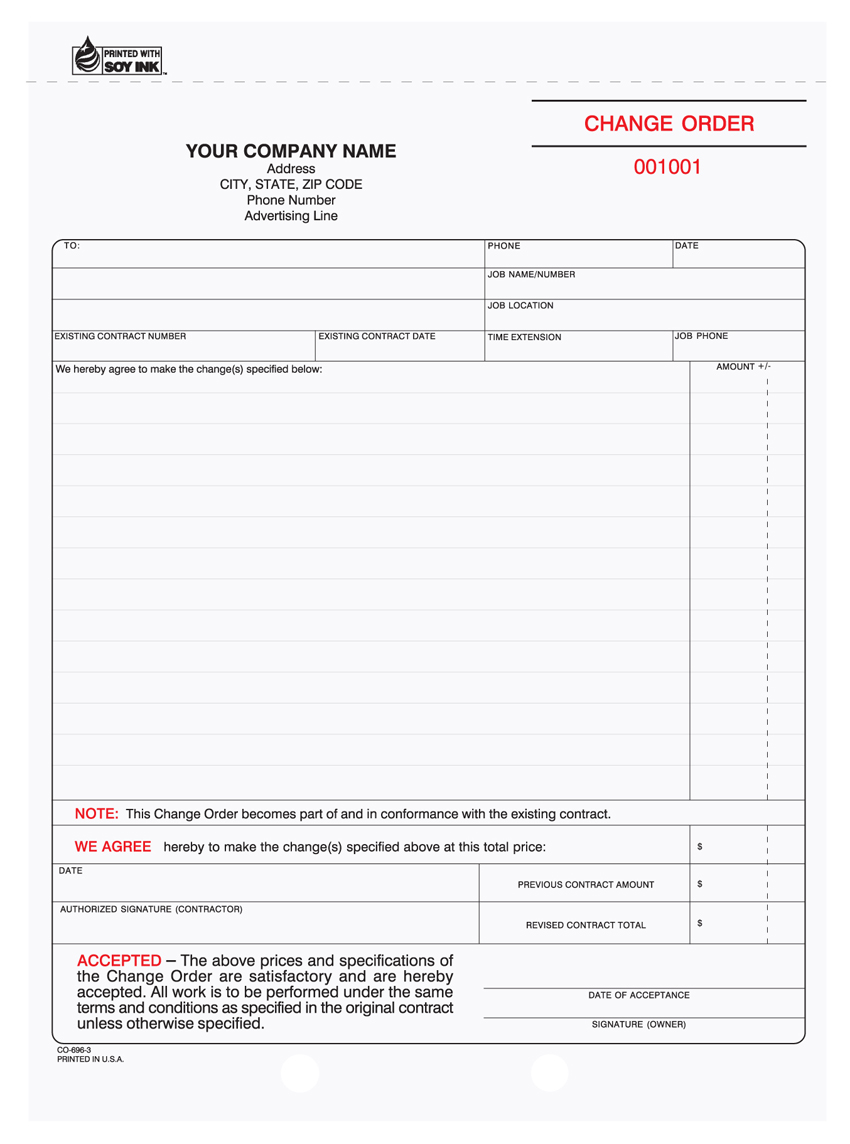 "Change Order Form - Unit Set - 8.5" x 11" - 3 Part" (image for) "Change Order Form - Unit Set - 8.5" x 11" - 3 Part"