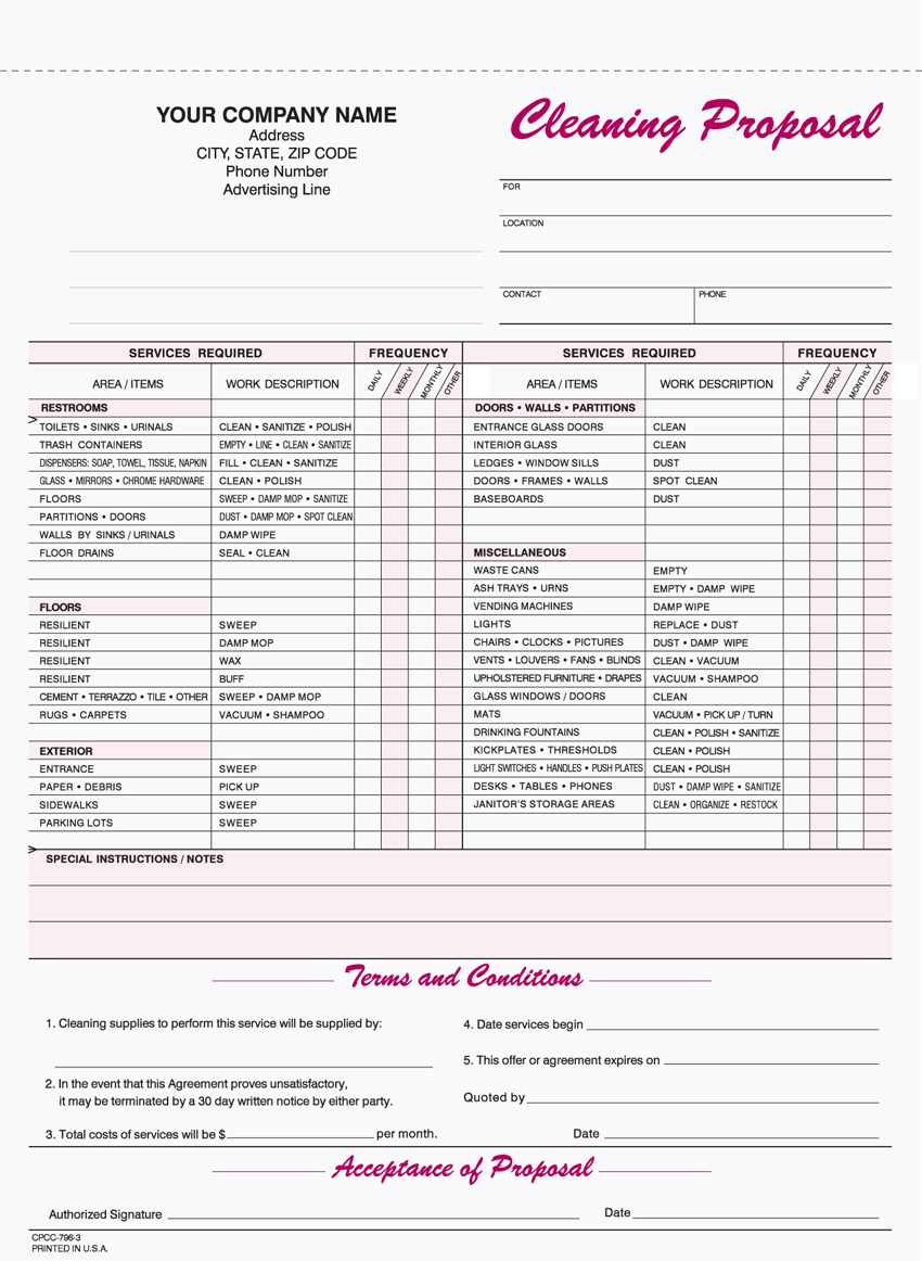 "Janitorial Cleaning Proposal - Unit Set - 8.5" x 11" - 3 PART" "Janitorial Cleaning Proposal - Unit Set - 8.5" x 11" - 3 PART"
