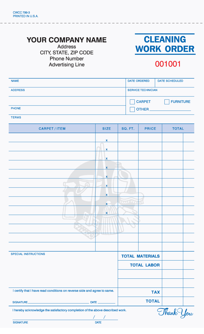 "Cleaning Work Order - Unit Set - 5.66" x 8.5" - 3 PART" "Cleaning Work Order - Unit Set - 5.66" x 8.5" - 3 PART"