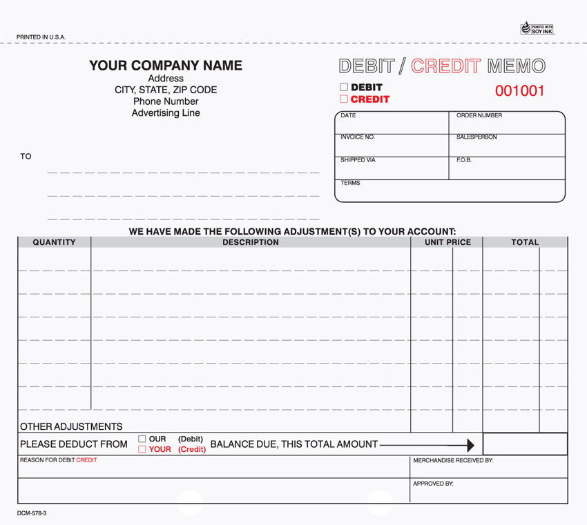 "Debit/Credit Memo Unit Set - 8.5" x 7" - 3 Part" "Debit/Credit Memo Unit Set - 8.5" x 7" - 3 Part"