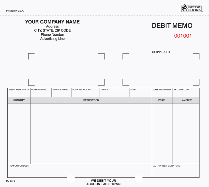 "Debit Memo - Unit Set - 8.5" x 7" - 3 Part" "Debit Memo - Unit Set - 8.5" x 7" - 3 Part"