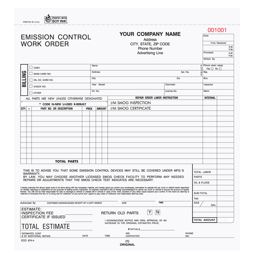 "Emission Control Work Order - Unit Set - ECO-674 - 8.5"x8.5" - "Emission Control Work Order - Unit Set - ECO-674 - 8.5"x8.5" -