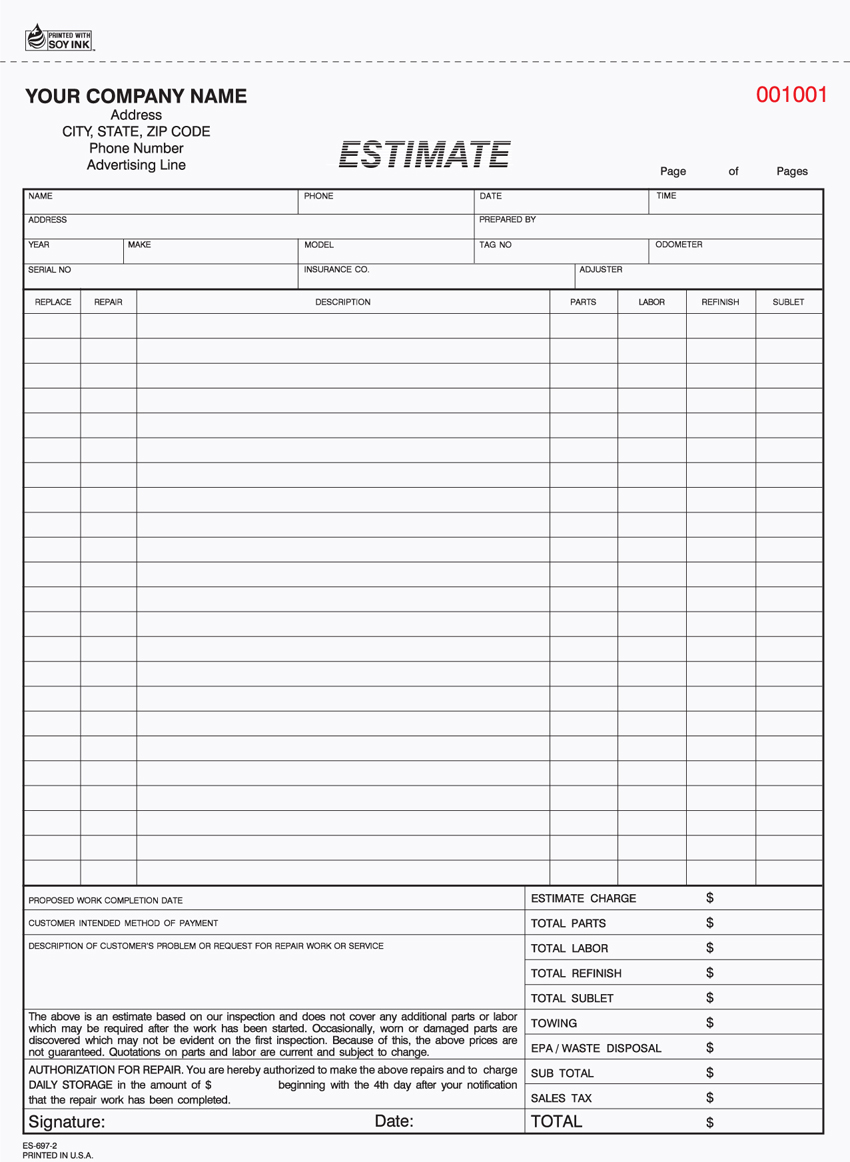 "Estimate - Unit Set - ES-697 - 8.5"x11" - 2 Parts" "Estimate - Unit Set - ES-697 - 8.5"x11" - 2 Parts"