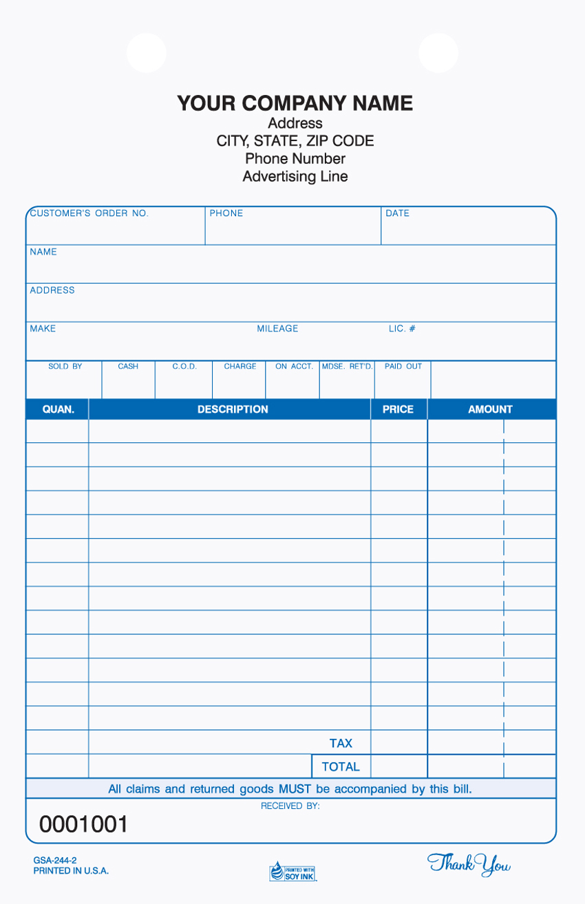 Auto Service - Register Form - GSA-244 5.5"x8.5" -2 or 3 Part Auto Service - Register Form - GSA-244 5.5"x8.5" -2 or 3 Part