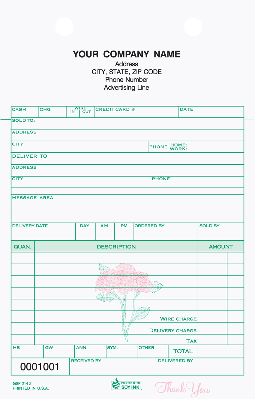 Florist Sales - Register Form - 5.5" x 8.5" - 2 & 3 Part Florist Sales - Register Form - 5.5" x 8.5" - 2 & 3 Part