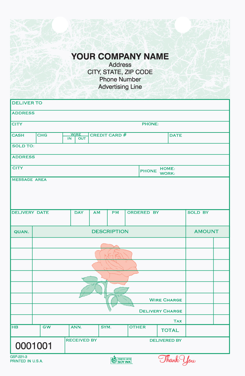 Florist Sales - Register Form - 5.5" x 8.5" - 2 & 3 Part Florist Sales - Register Form - 5.5" x 8.5" - 2 & 3 Part