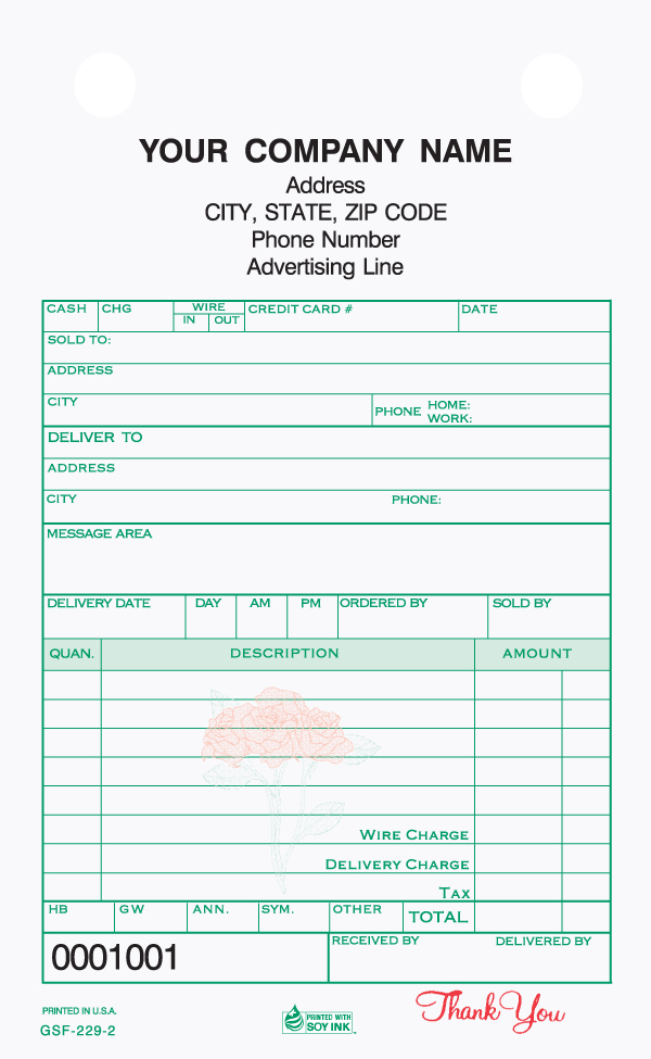Florist Sales - Register Form - 4" x 6.5" - 2 or 3 Part