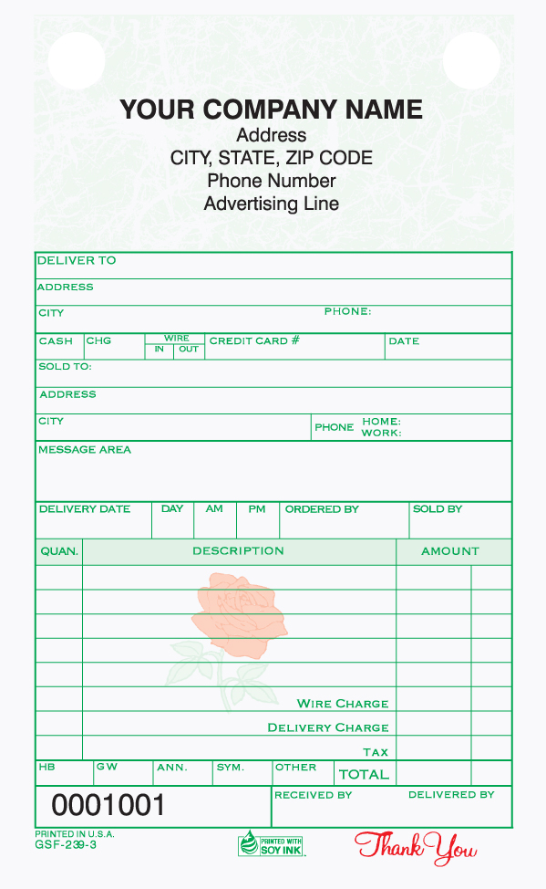 Florist Sales Register Form - 4" x 6.5" - 2 Part Florist Sales Register Form - 4" x 6.5" - 2 Part