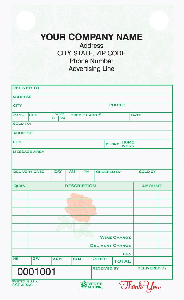 Florist Sales Register Form - 4" x 6.5" - 2 Part - Click Image to Close