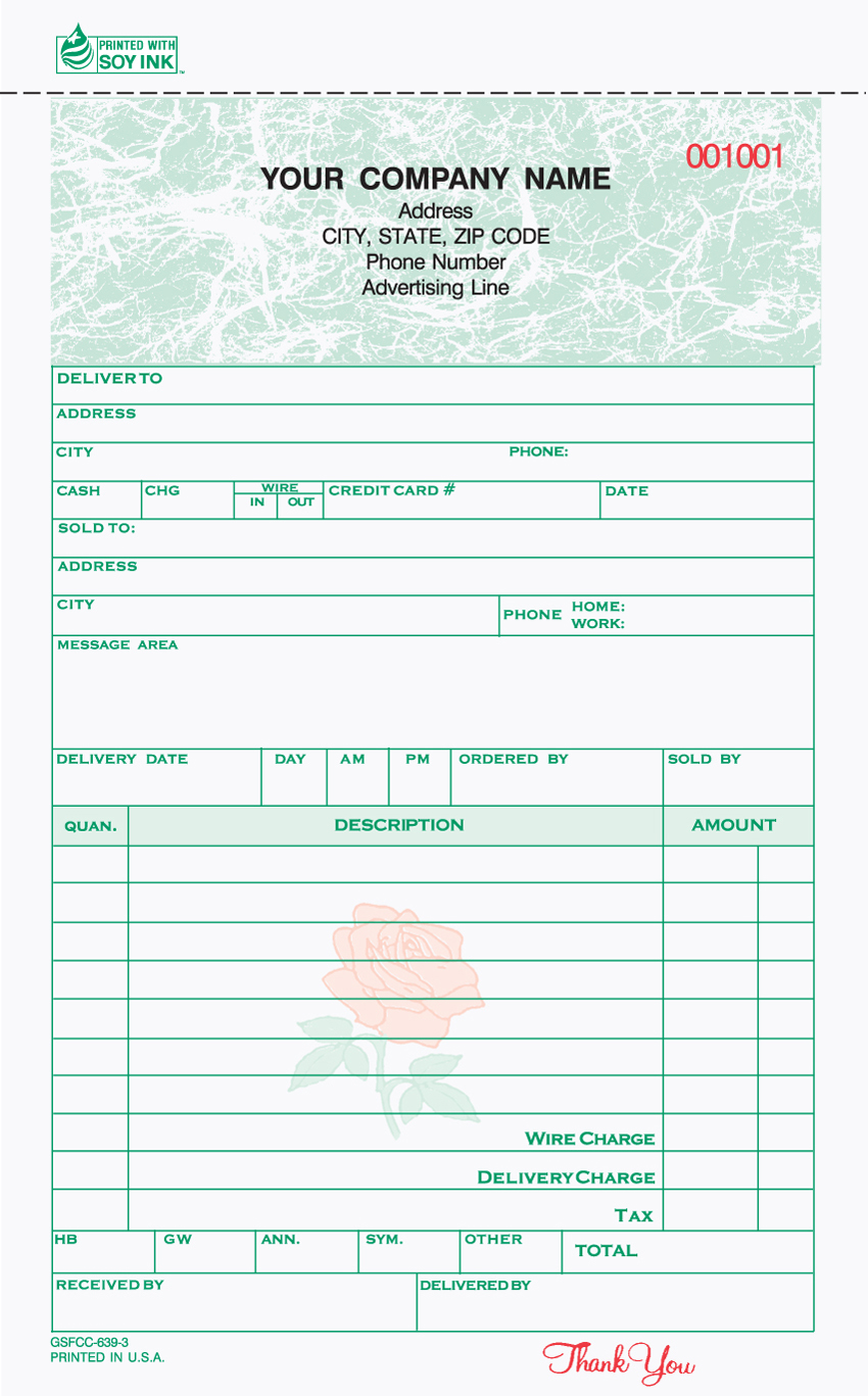 Florist Sales Register Form - Unit Set - 5.66" x 8.5" - 3 Part" - Click Image to Close
