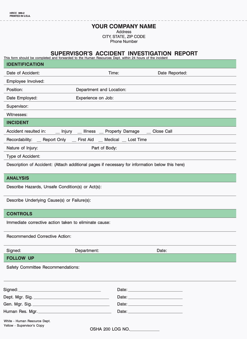 Supervisor Accident Investigation Report - Unit Set - 8.5 x 11 - Supervisor Accident Investigation Report - Unit Set - 8.5 x 11 -