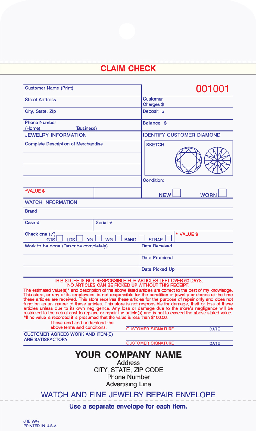 Jewelry Repair Envelope - 5.5" x 9.25" - 3 Part Jewelry Repair Envelope - 5.5" x 9.25" - 3 Part