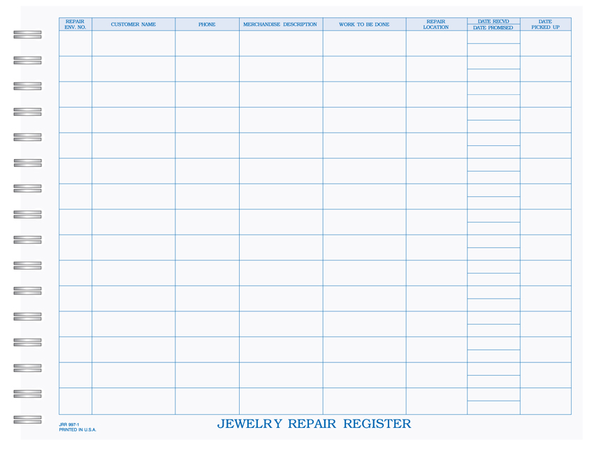 Jewelry Repair Registry - Wire Bound Book - DISCONTINUED Jewelry Repair Registry - Wire Bound Book - DISCONTINUED