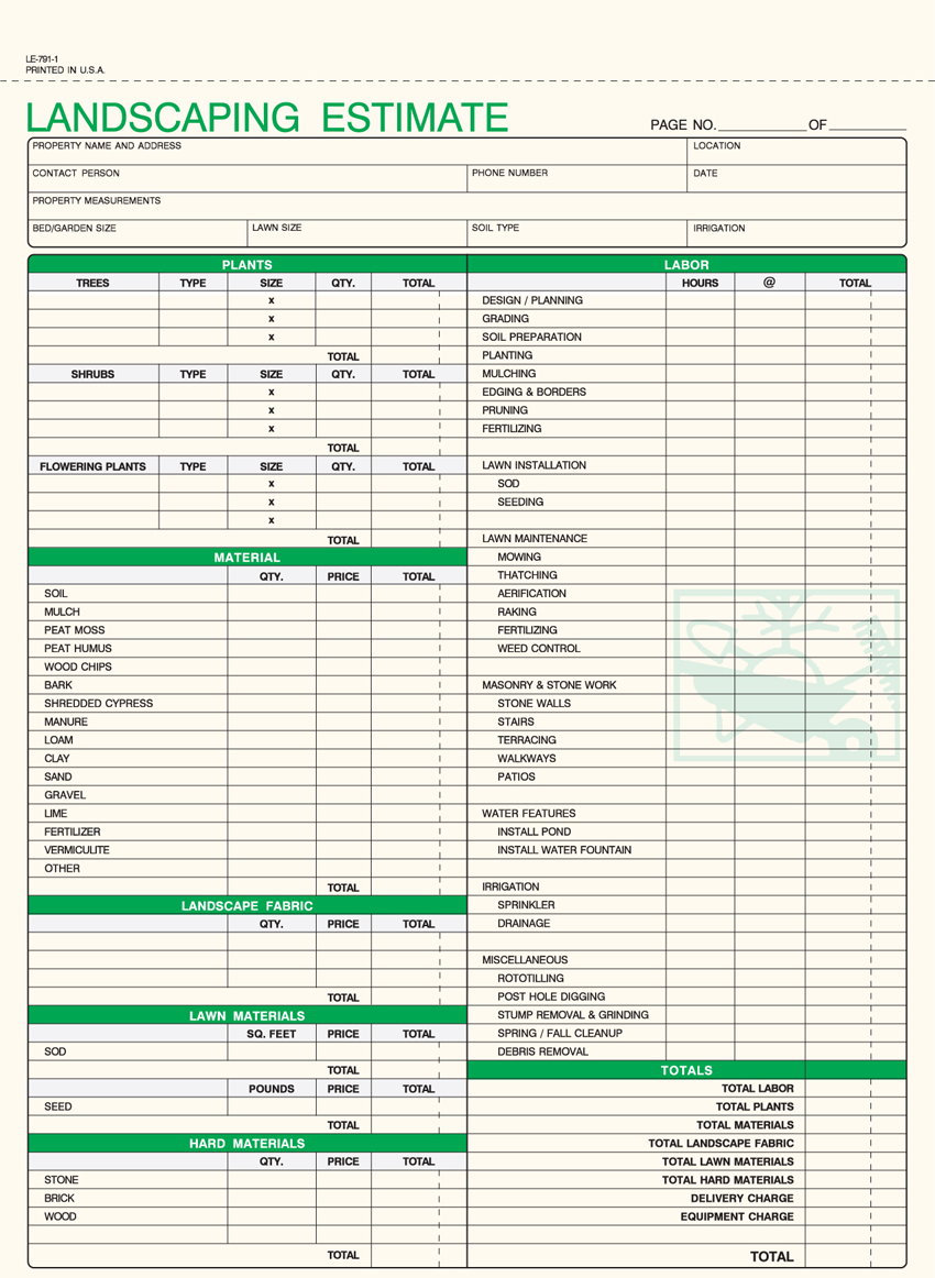 Landscape Estimate - 8.5" x 11" - 1 PART (image for) Landscape Estimate - 8.5" x 11" - 1 PART
