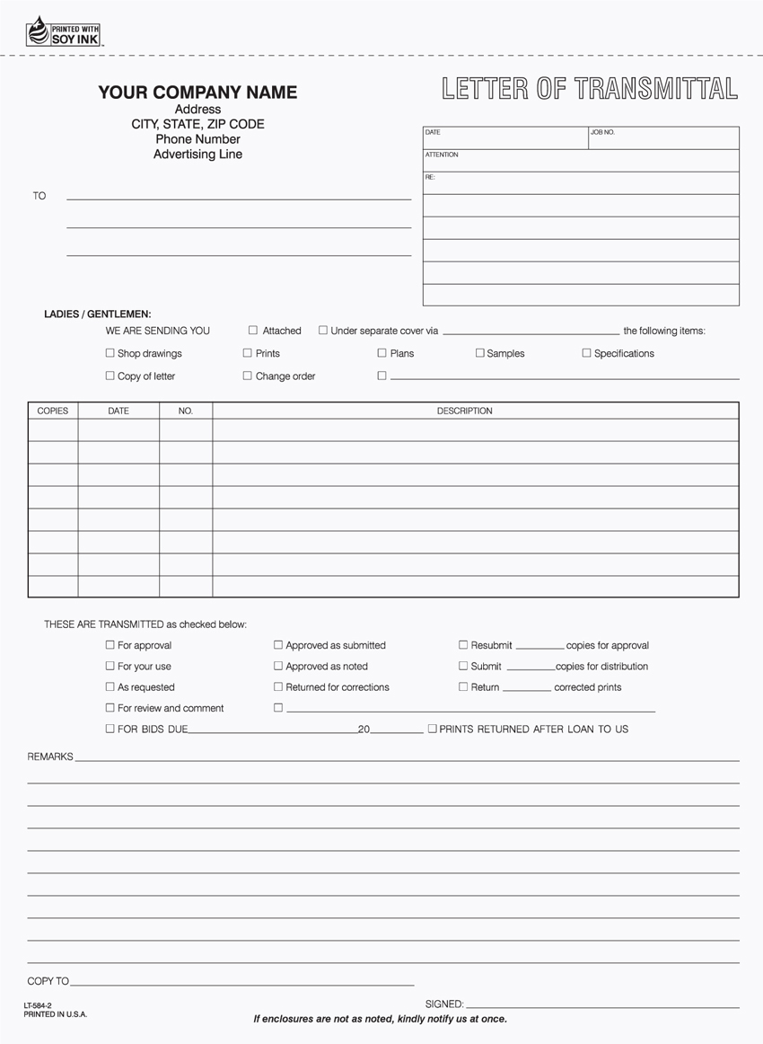 "Letter of Transmittal - Unit Set - 8.5" x 11" - 2 Part" (image for) "Letter of Transmittal - Unit Set - 8.5" x 11" - 2 Part"
