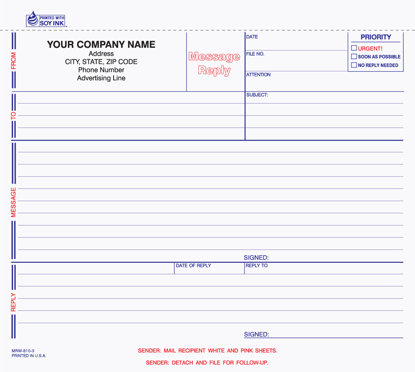 "Reply Memo - Unit Set - 8.5" x 7" - 3 Part" "Reply Memo - Unit Set - 8.5" x 7" - 3 Part"